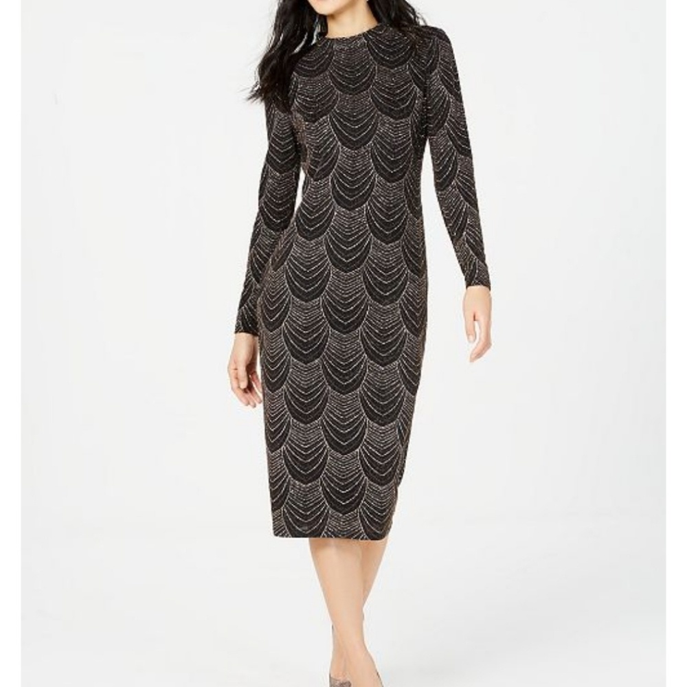 Embellished mock-neck midi dress